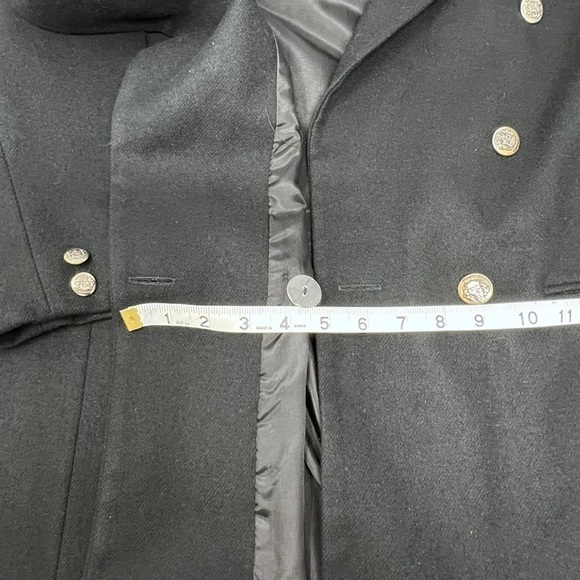 VTG Dumas Wool Car Coat Black Size 16 Double Breasted Crest Buttons Notch Collar - Picture 11 of 14